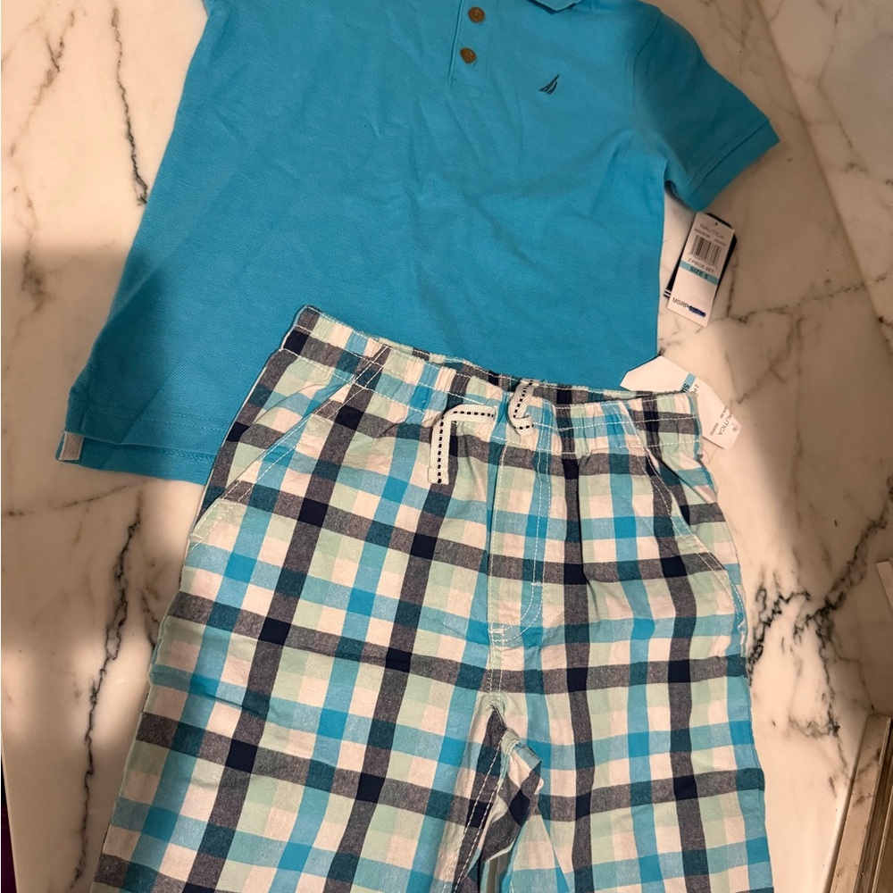 Nautica Blue Polo and Plaid Shorts Set